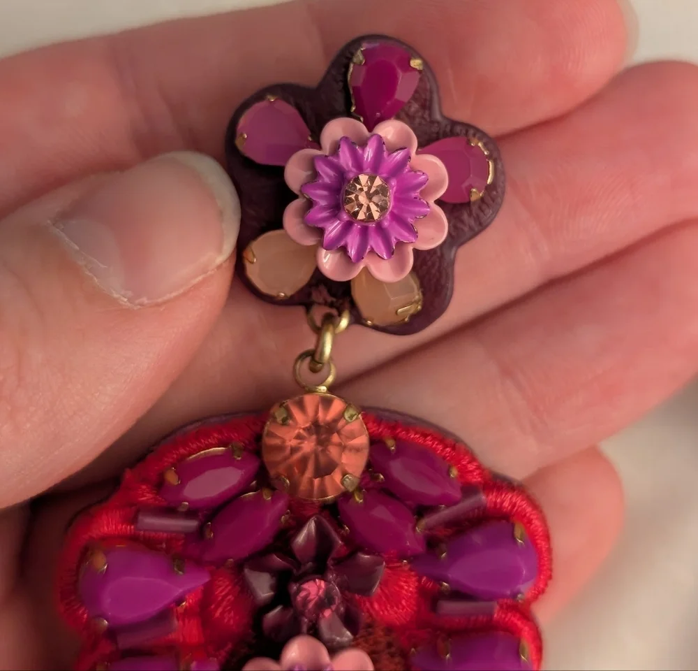 J.Crew Leather Backed Embroidered Earrings - Picture 4 of 6